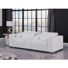 1208 White Power Reclining Console Loveseat with Power Headrests in Genuine Leather