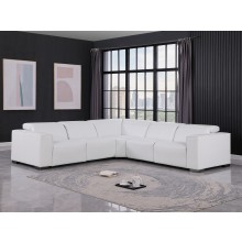 1208 White Genuine Leather 5-Piece Sectional with 3 Power Reclining Seats & Power Headrest