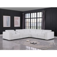 1208 White Genuine Leather 6-Piece Sectional with 3 Power Reclining Seats & Power Headrest