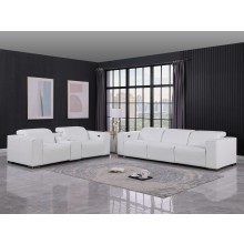1208 White Modular Power Reclining Sofa and Console Loveseat Set in Genuine Leather with Power Headrests