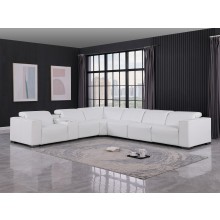 1208 White Genuine Leather 7-Piece Sectional with 3 Power Reclining Seats & Power Headrest