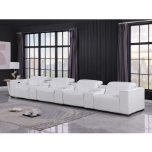 1208 White 7-Piece Genuine Leather Power Reclining Sofa with 5 Recliners and Power Headrests