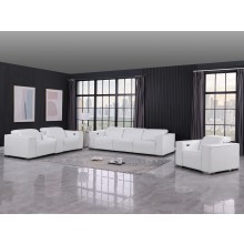 1208 White 7-Piece Modular Power Reclining Sofa, Loveseat, and Chair Set – 6 Recliners, Genuine Leather with Power Headrests