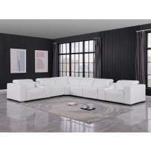 1208 White Genuine Leather 8-Piece Sectional with 3 Power Reclining Seats & Power Headrest