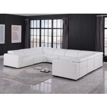 1208 White 8-Piece U-Sectional in Genuine Leather with 2 Power Recliners with Power Headrests (No Consoles)