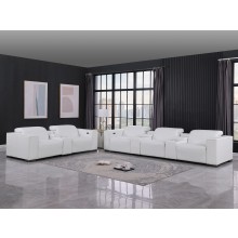 1208 White 8-Piece Modular Power Reclining Sofa and Console Loveseat Set – Genuine Leather with Power Headrests