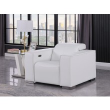  1208 White Power Reclining Genuine  Leather Chair with Power Headrests