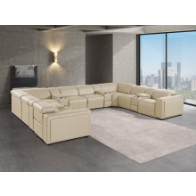 1224 - DivanItalia Beige 12-Piece U-Shaped Modular Power Reclining Sectional with 4 Power Recliners and Power Headrests - Top Grain Italian Leather