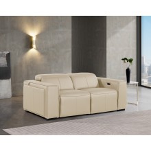 1224 - DivanItalia Beige Top Grain Italian Leather Loveseat with Power Headrest