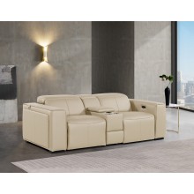 1224 - DivanItalia Beige Top Grain Italian Leather Console Loveseat with Power Headrest