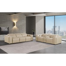 1224 - DivanItalia Beige Modular Power Triple Reclining Sofa and Console Loveseat Set with Power Headrests - Top Grain Italian Leather