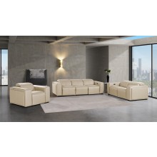 1224 - DivanItalia Beige Modular Power Triple Reclining Sofa, Loveseat, and Chair Set with Power Headrests - Top Grain Italian Leather