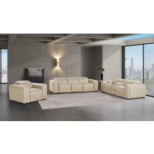 1224 - DivanItalia Beige Modular Power Triple Reclining Sofa, Console Loveseat, and Chair Set with Power Headrests - Top Grain Italian Leather