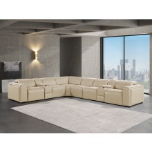 1224 - DivanItalia Beige 8-Piece L-Shaped Modular Power Reclining Sectional with 3 Power Recliners and Power Headrests - Top Grain Italian Leather