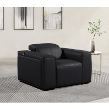 1224 - DivanItalia Black Power Reclining Arm Chairwith Power Headrests - Top Grain Italian Leather