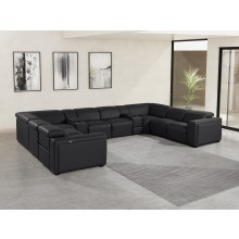 1224 - DivanItalia Black 10-Piece U-Shaped Modular Power Reclining Sectional with 4 Power Recliners and Power Headrests - Top Grain Italian Leather