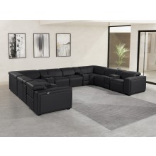 1224 - DivanItalia Black 12-Piece U-Shaped Modular Power Reclining Sectional with 4 Power Recliners and Power Headrests - Top Grain Italian Leather