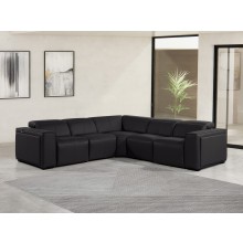1224 - DivanItalia Black 5-Piece L-Shaped Modular Power Reclining Sectional with Power Headrests - Top Grain Italian Leather
