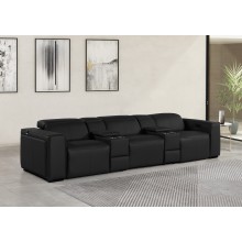 1224 - DivanItalia Black Modular Power Triple Reclining Dual Console Sofa with Power Reclining Headrests - Top Grain Italian Leather