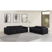 1224 - DivanItalia Black Modular Power Dual Reclining Sofa and Loveseat Set with Power Headrests - Top Grain Italian Leather