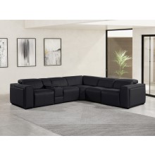 1224 - DivanItalia Black 6-Piece L-Shaped Modular Power Reclining Sectional with 3 Power Recliners and Power Headrests - Top Grain Italian Leather
