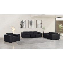 1224 - DivanItalia Black Modular Power Triple Reclining Sofa, Loveseat, and Chair Set with Power Headrests - Top Grain Italian Leather