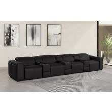 1224 - DivanItalia Black Modular Power Triple Reclining Triple Console Sofa with Power Reclining Headrests - Top Grain Italian Leather