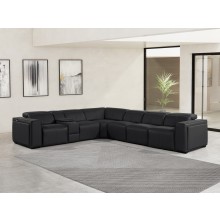 1224 - DivanItalia Black 7-Piece L-Shaped Modular Power Reclining Sectional with 3 Power Recliners and Power Headrests - Top Grain Italian Leather