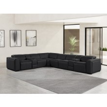 1224 - DivanItalia Black 8-Piece L-Shaped Modular Power Reclining Sectional with 4 Power Recliners and Power Headrests - Top Grain Italian Leather