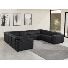 1224 - DivanItalia Black 8-Piece U-Shaped Modular Power Reclining Sectional with 4 Power Recliners and Power Headrests - Top Grain Italian Leather
