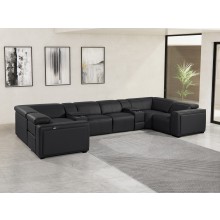 1224 - DivanItalia Black 8-Piece U-Shaped Modular Power Reclining Sectional with 4 Power Recliners and Power Headrests - No Console - Top Grain Italian Leather