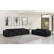 1224 - DivanItalia Black Modular Power Reclining Dual Console Sofa and Console Loveseat Set with Power Headrests - Top Grain Italian Leather