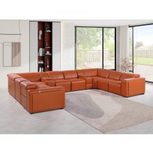 1224 - DivanItalia Camel 10-Piece U-Shaped Modular Power Reclining Sectional with 4 Power Recliners and Power Headrests - Top Grain Italian Leather