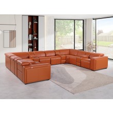 1224 - DivanItalia Camel 12-Piece U-Shaped Modular Power Reclining Sectional with 4 Power Recliners and Power Headrests - Top Grain Italian Leather
