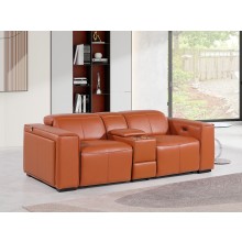 1224 - DivanItalia Camel Top Grain Italian Leather Console Loveseat with Power Headrest