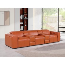 1224 - DivanItalia Camel Modular Power Triple Reclining Dual Console Sofa with Power Reclining Headrests - Top Grain Italian Leather