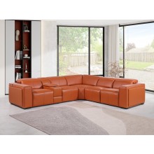 1224 - DivanItalia Camel 6-Piece L-Shaped Modular Power Reclining Sectional with 3 Power Recliners and Power Headrests - Top Grain Italian Leather