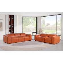 1224 - DivanItalia Camel Modular Power Triple Reclining Sofa and Console Loveseat Set with Power Headrests - Top Grain Italian Leather