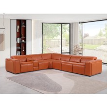 1224 - DivanItalia Camel 7-Piece L-Shaped Modular Power Reclining Sectional with 3 Power Recliners and Power Headrests - Top Grain Italian Leather