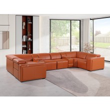 1224 - DivanItalia Camel 8-Piece U-Shaped Modular Power Reclining Sectional with 2 Power Recliners and Power Headrests - Top Grain Italian Leather