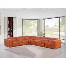 1224 - DivanItalia Camel 8-Piece L-Shaped Modular Power Reclining Sectional with 4 Power Recliners and Power Headrests - Top Grain Italian Leather