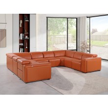 1224 - DivanItalia Camel 8-Piece U-Shaped Modular Power Reclining Sectional with 4 Power Recliners and Power Headrests - No Console - Top Grain Italian Leather