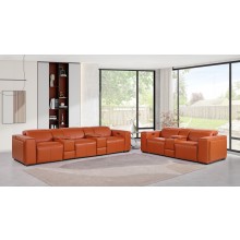 1224 - DivanItalia Camel Modular Power Reclining Dual Console Sofa and Console Loveseat Set with Power Headrests - Top Grain Italian Leather