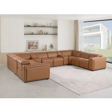 1224 - DivanItalia Cognac 10-Piece U-Shaped Modular Power Reclining Sectional with 4 Power Recliners and Power Headrests - Top Grain Italian Leather