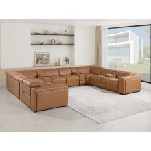 1224 - DivanItalia Cognac 12-Piece U-Shaped Modular Power Reclining Sectional with 4 Power Recliners and Power Headrests - Top Grain Italian Leather
