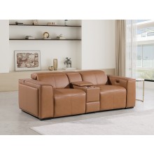 1224 - DivanItalia Cognac Top Grain Italian Leather Console Loveseat with Power Headrest