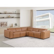 1224 - DivanItalia Cognac 5-Piece L-Shaped Modular Power Reclining Sectional with Power Headrests - Top Grain Italian Leather