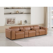 1224 - DivanItalia Cognac Modular Power Triple Reclining Dual Console Sofa with Power Reclining Headrests - Top Grain Italian Leather