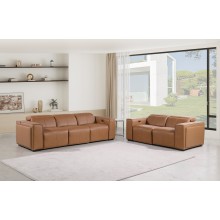 1224 - DivanItalia Cognac Modular Power Dual Reclining Sofa and Loveseat Set with Power Headrests - Top Grain Italian Leather