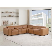 1224 - DivanItalia Cognac 6-Piece L-Shaped Modular Power Reclining Sectional with 3 Power Recliners and Power Headrests - Top Grain Italian Leather